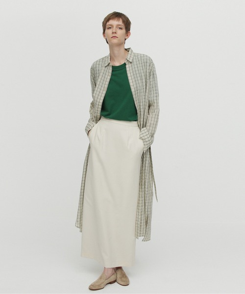 UNDECORATED(アンデコレイテッド)の「UNDECORATED アンデコレイテッド / 100/2 Cotton Double Cloth Slit Skirt スーピマコットン ダブルクロス スリットスカート(セットアップ) / UDS23411(スカート・レディース・ブラック/アイボリー・1/0)」の7枚目の写真