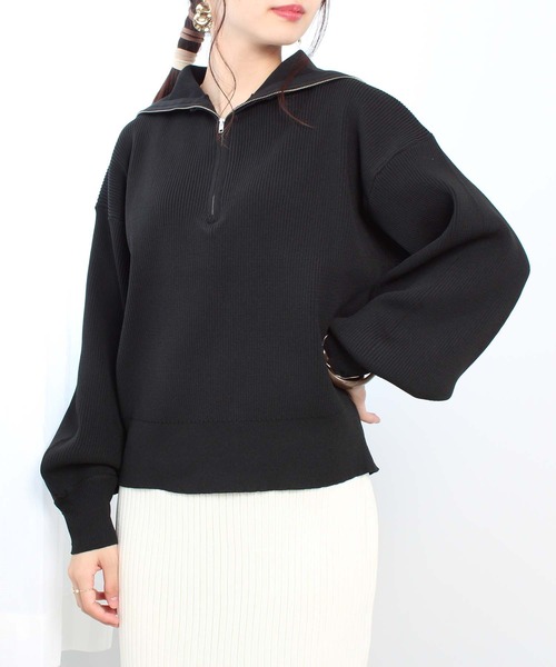 toucher du brise（トゥシェドブリーズ）の「ビッグカラー ハーフジップ ニット（ニット/セーター・レディース・ブラック/オフホワイト/オレンジ/イエロー/グリーン・M）」の3枚目の写真