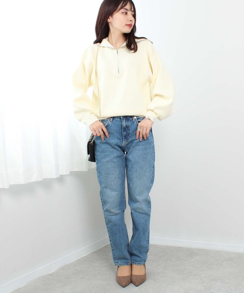 toucher du brise（トゥシェドブリーズ）の「ビッグカラー ハーフジップ ニット（ニット/セーター・レディース・ブラック/オフホワイト/オレンジ/イエロー/グリーン・M）」の6枚目の写真