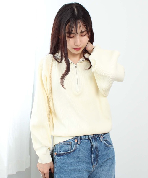 toucher du brise（トゥシェドブリーズ）の「ビッグカラー ハーフジップ ニット（ニット/セーター・レディース・ブラック/オフホワイト/オレンジ/イエロー/グリーン・M）」の18枚目の写真