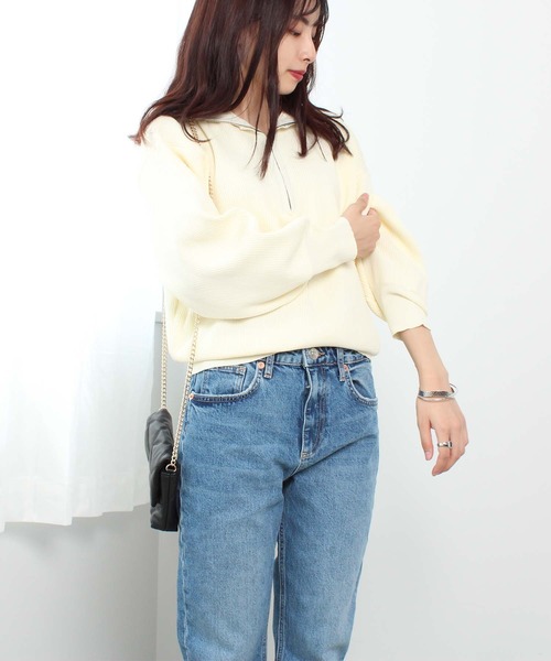 toucher du brise（トゥシェドブリーズ）の「ビッグカラー ハーフジップ ニット（ニット/セーター・レディース・ブラック/オフホワイト/オレンジ/イエロー/グリーン・M）」の20枚目の写真