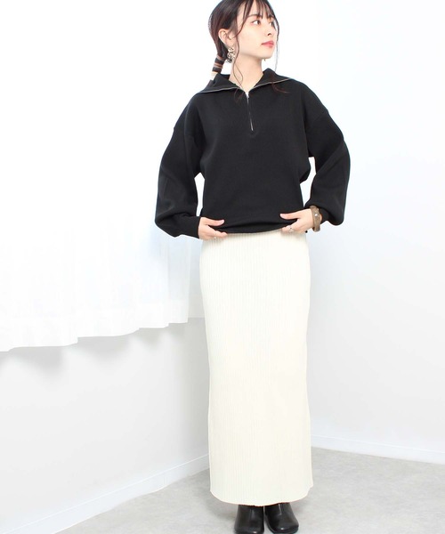 toucher du brise（トゥシェドブリーズ）の「ビッグカラー ハーフジップ ニット（ニット/セーター・レディース・ブラック/オフホワイト/オレンジ/イエロー/グリーン・M）」の12枚目の写真