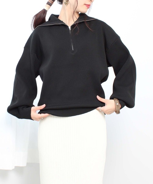 toucher du brise（トゥシェドブリーズ）の「ビッグカラー ハーフジップ ニット（ニット/セーター・レディース・ブラック/オフホワイト/オレンジ/イエロー/グリーン・M）」の10枚目の写真