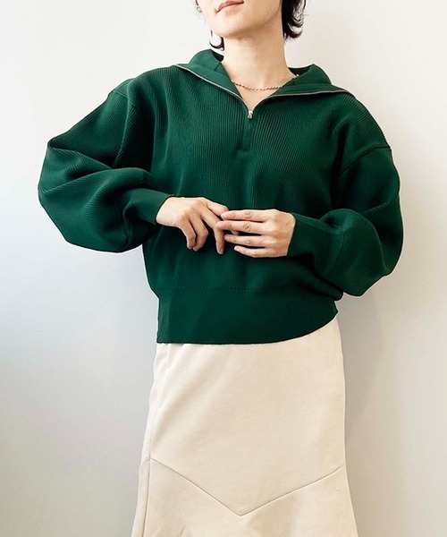 toucher du brise（トゥシェドブリーズ）の「ビッグカラー ハーフジップ ニット（ニット/セーター・レディース・ブラック/オフホワイト/オレンジ/イエロー/グリーン・M）」の16枚目の写真