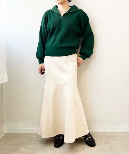 toucher du brise（トゥシェドブリーズ）の「ビッグカラー ハーフジップ ニット（ニット/セーター・レディース・ブラック/オフホワイト/オレンジ/イエロー/グリーン・M）」の8枚目の写真