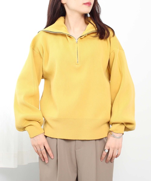 toucher du brise（トゥシェドブリーズ）の「ビッグカラー ハーフジップ ニット（ニット/セーター・レディース・ブラック/オフホワイト/オレンジ/イエロー/グリーン・M）」の7枚目の写真