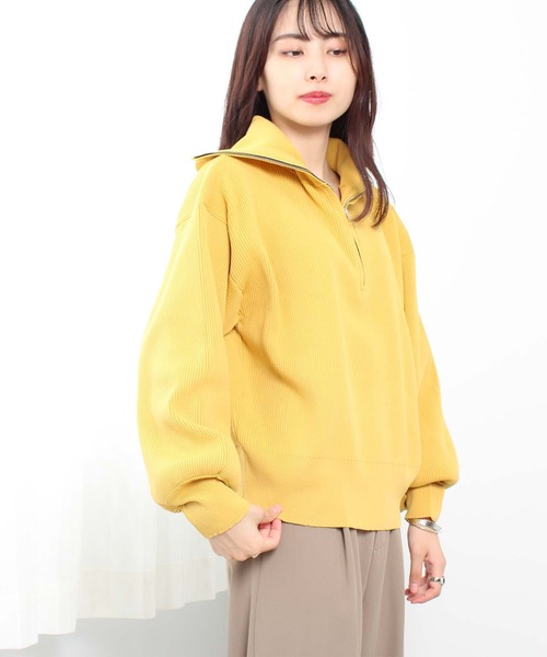 toucher du brise（トゥシェドブリーズ）の「ビッグカラー ハーフジップ ニット（ニット/セーター・レディース・ブラック/オフホワイト/オレンジ/イエロー/グリーン・M）」の19枚目の写真