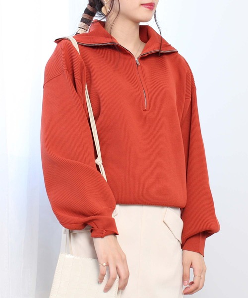 toucher du brise（トゥシェドブリーズ）の「ビッグカラー ハーフジップ ニット（ニット/セーター・レディース・ブラック/オフホワイト/オレンジ/イエロー/グリーン・M）」の21枚目の写真