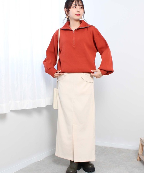 toucher du brise（トゥシェドブリーズ）の「ビッグカラー ハーフジップ ニット（ニット/セーター・レディース・ブラック/オフホワイト/オレンジ/イエロー/グリーン・M）」の13枚目の写真