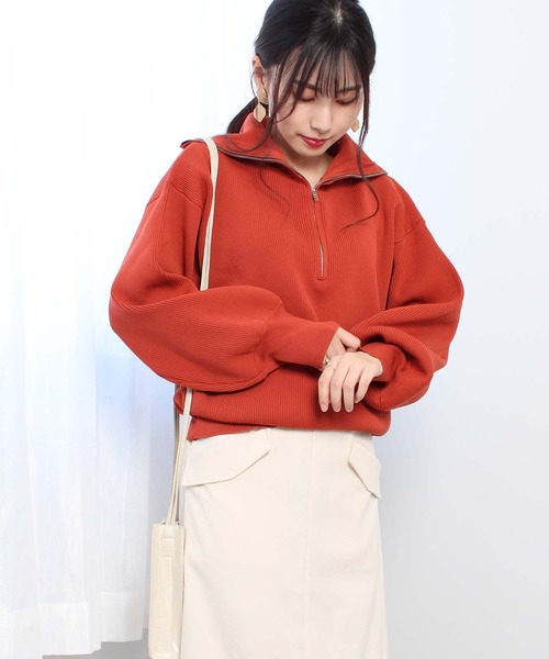 toucher du brise（トゥシェドブリーズ）の「ビッグカラー ハーフジップ ニット（ニット/セーター・レディース・ブラック/オフホワイト/オレンジ/イエロー/グリーン・M）」の11枚目の写真