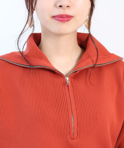 toucher du brise（トゥシェドブリーズ）の「ビッグカラー ハーフジップ ニット（ニット/セーター・レディース・ブラック/オフホワイト/オレンジ/イエロー/グリーン・M）」の17枚目の写真