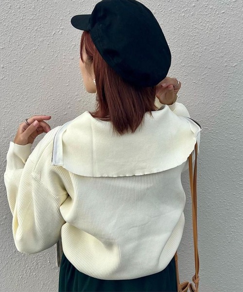 toucher du brise（トゥシェドブリーズ）の「ビッグカラー ハーフジップ ニット（ニット/セーター・レディース・ブラック/オフホワイト/オレンジ/イエロー/グリーン・M）」の22枚目の写真