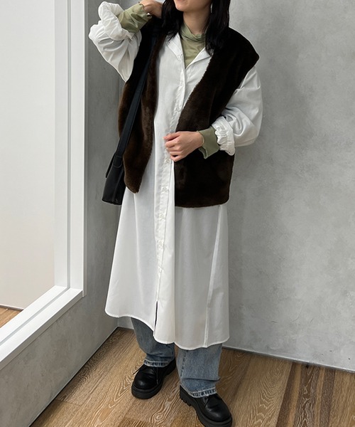 美品✨ ティッカ シャツワンピース 千鳥格子 バンドカラー ウール 黒×白 美品✨ ティッカ シャツワンピース 千鳥格子 バンドカラー