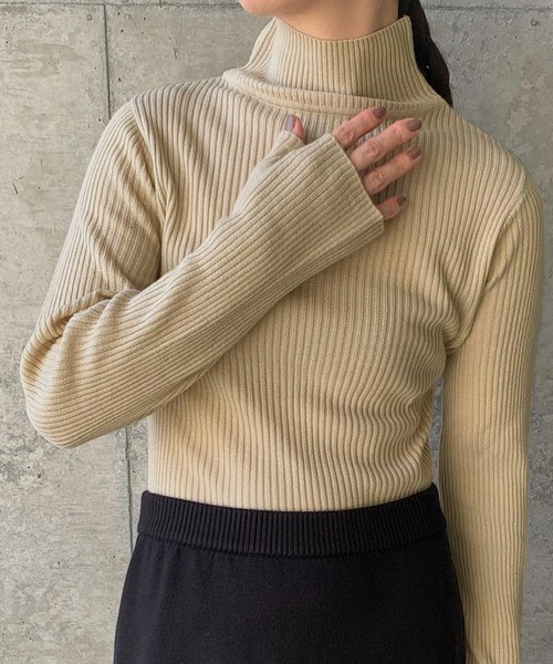 select MOCA by son(セレクトモカバイソン)の「フィンガーリブタートルネックニット(ニット/セーター・レディース・アイボリー/ブラック/グリーン/ブラウン・FREE)」の14枚目の写真