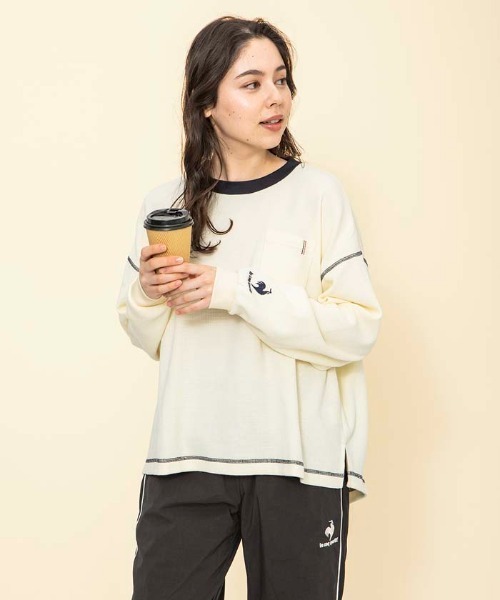le coq sportif(ルコックスポルティフ)の「ルコック ワッフルロングスリーブシャツ 長袖 吸汗 UVカット ゆったりシルエット tシャツ スポーツウエア レディース トレーニングウエア(Tシャツ/カットソー・レディース・ホワイト/ブルー/グレー・S/M/XL/L)」の2枚目の写真