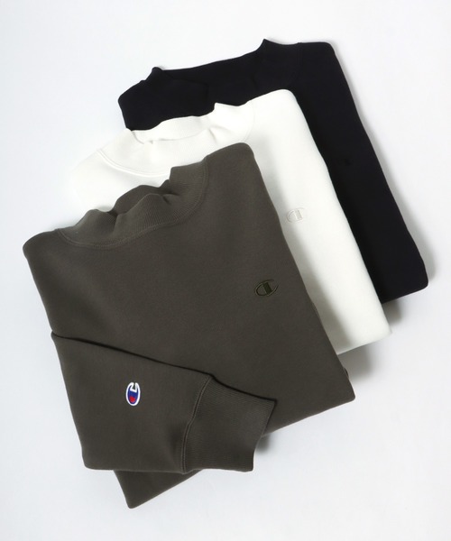 Champion(チャンピオン)の「Champion(チャンピオン)モックネック裏起毛スウェットトップス レディース/無地ワンポイントロゴ トレーナープルオーバー(スウェット・レディース・グレー/ピンク系その他/ブラック/グリーン系その他/ホワイト・L/M)」の4枚目の写真