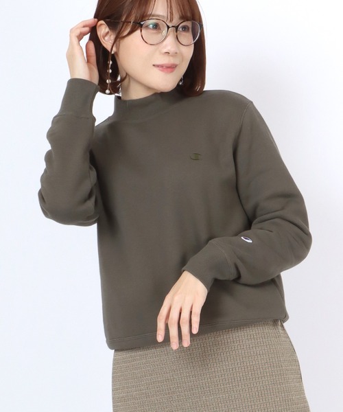 Champion(チャンピオン)の「Champion(チャンピオン)モックネック裏起毛スウェットトップス レディース/無地ワンポイントロゴ トレーナープルオーバー(スウェット・レディース・グレー/ピンク系その他/ブラック/グリーン系その他/ホワイト・L/M)」の17枚目の写真
