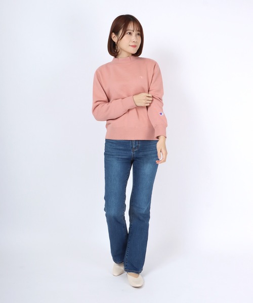 Champion(チャンピオン)の「Champion(チャンピオン)モックネック裏起毛スウェットトップス レディース/無地ワンポイントロゴ トレーナープルオーバー(スウェット・レディース・グレー/ピンク系その他/ブラック/グリーン系その他/ホワイト・L/M)」の9枚目の写真