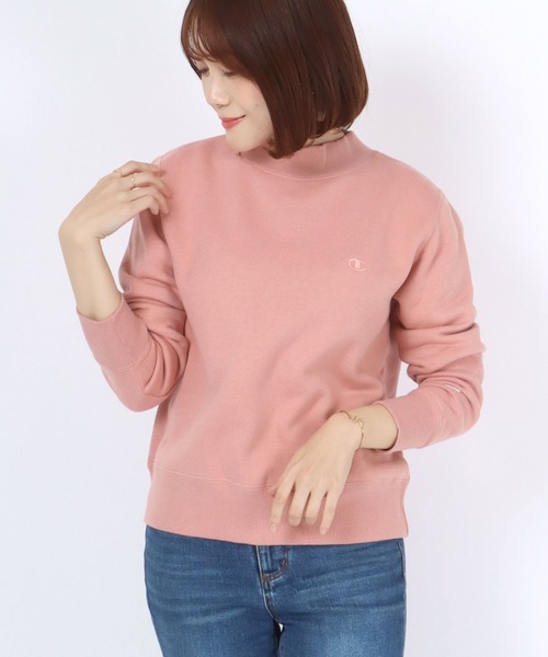 Champion(チャンピオン)の「Champion(チャンピオン)モックネック裏起毛スウェットトップス レディース/無地ワンポイントロゴ トレーナープルオーバー(スウェット・レディース・グレー/ピンク系その他/ブラック/グリーン系その他/ホワイト・L/M)」の13枚目の写真
