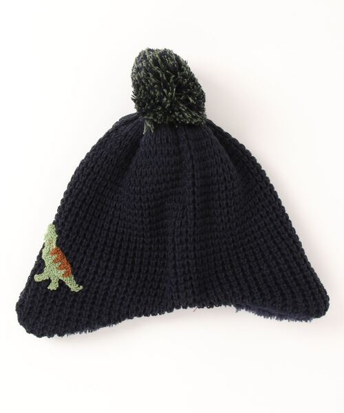 HAKKA KIDS（ハッカキッズ）の「恐竜サガラ刺繍裏ボアニット帽（ニットキャップ/ビーニー・キッズ・ネイビー/キャメル・M/L）」の4枚目の写真