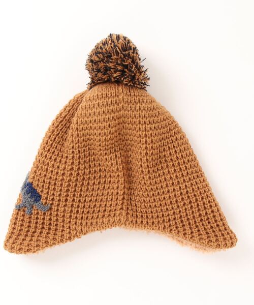 HAKKA KIDS（ハッカキッズ）の「恐竜サガラ刺繍裏ボアニット帽（ニットキャップ/ビーニー・キッズ・ネイビー/キャメル・M/L）」の3枚目の写真