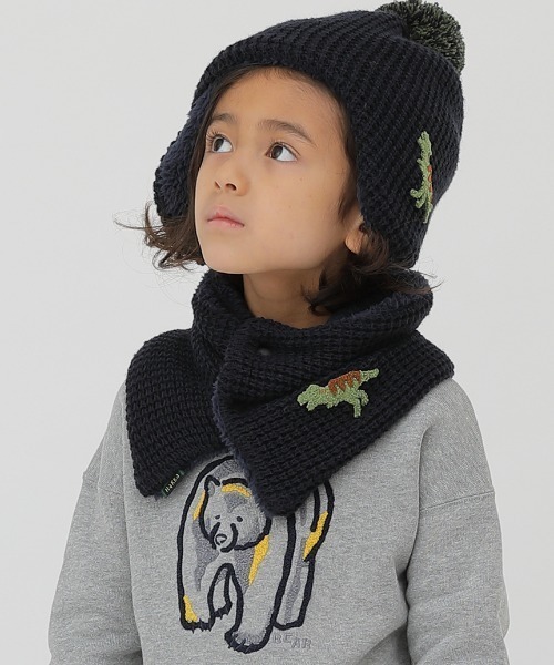 HAKKA KIDS（ハッカキッズ）の「恐竜サガラ刺繍裏ボアニット帽（ニットキャップ/ビーニー・キッズ・ネイビー/キャメル・M/L）」の5枚目の写真