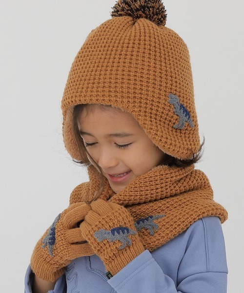 HAKKA KIDS（ハッカキッズ）の「恐竜サガラ刺繍裏ボアニット帽（ニットキャップ/ビーニー・キッズ・ネイビー/キャメル・M/L）」の7枚目の写真
