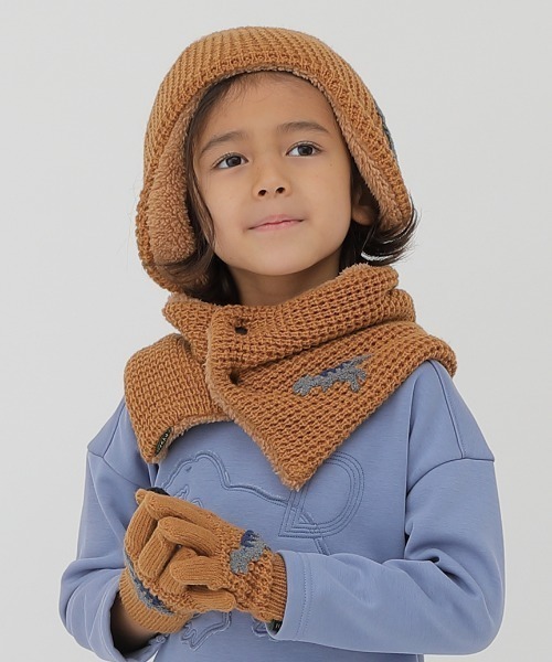 HAKKA KIDS（ハッカキッズ）の「恐竜サガラ刺繍裏ボアニット帽（ニットキャップ/ビーニー・キッズ・ネイビー/キャメル・M/L）」の8枚目の写真
