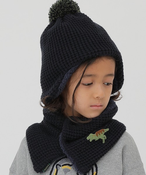 HAKKA KIDS（ハッカキッズ）の「恐竜サガラ刺繍裏ボアニット帽（ニットキャップ/ビーニー・キッズ・ネイビー/キャメル・M/L）」の6枚目の写真