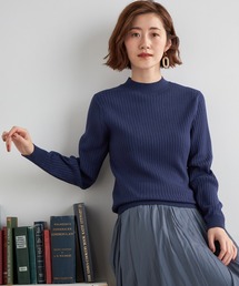 【吸湿発熱・ウォッシャブル】ワイドリブモックネックニットプルオーバー