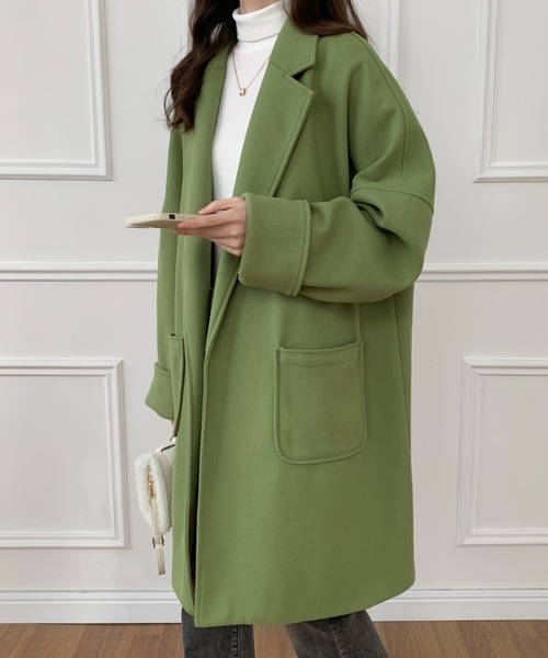 ABITOKYO（アビトーキョー）の「オーバーサイズミドル丈チェスターコート（チェスターコート・レディース・グリーン/ブラウン/ブラック/ベージュ・FREE）」の20枚目の写真