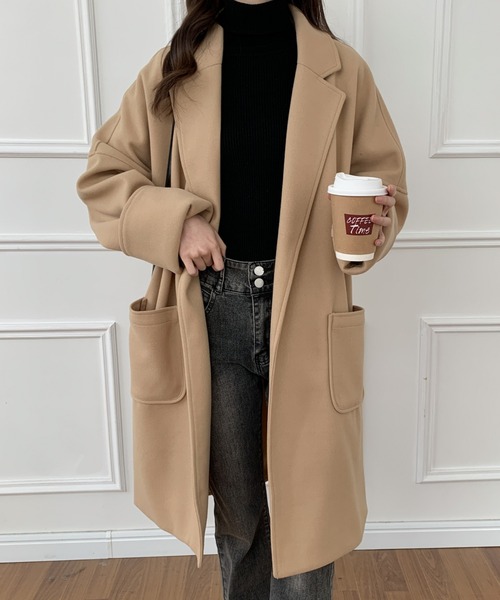 ABITOKYO（アビトーキョー）の「オーバーサイズミドル丈チェスターコート（チェスターコート・レディース・グリーン/ブラウン/ブラック/ベージュ・FREE）」の12枚目の写真