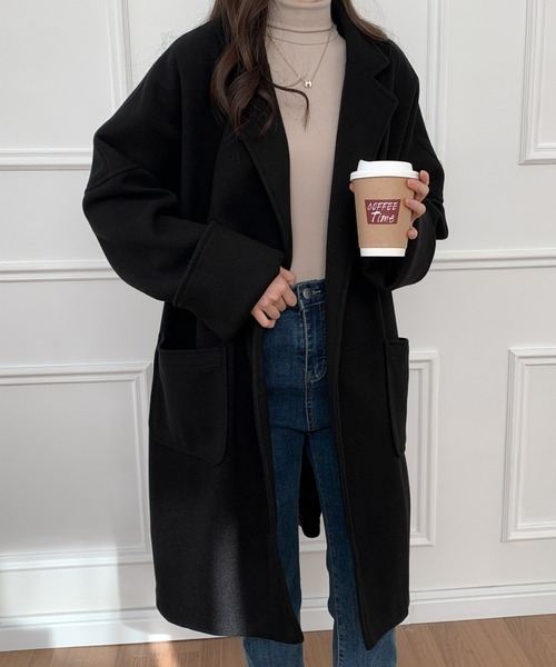 ABITOKYO（アビトーキョー）の「オーバーサイズミドル丈チェスターコート（チェスターコート・レディース・グリーン/ブラウン/ブラック/ベージュ・FREE）」の9枚目の写真