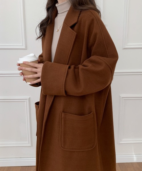 ABITOKYO（アビトーキョー）の「オーバーサイズミドル丈チェスターコート（チェスターコート・レディース・グリーン/ブラウン/ブラック/ベージュ・FREE）」の5枚目の写真