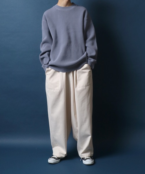 ANPAS(アンパス)の「High Function Oversized Eco Knit Pullover/オーバーサイズ ニットプルオーバー 吸水速乾 UVカット(ニット/セーター・メンズ・アイボリー/グレイッシュブルー/イエロー/ネイビー・M/L)」の11枚目の写真