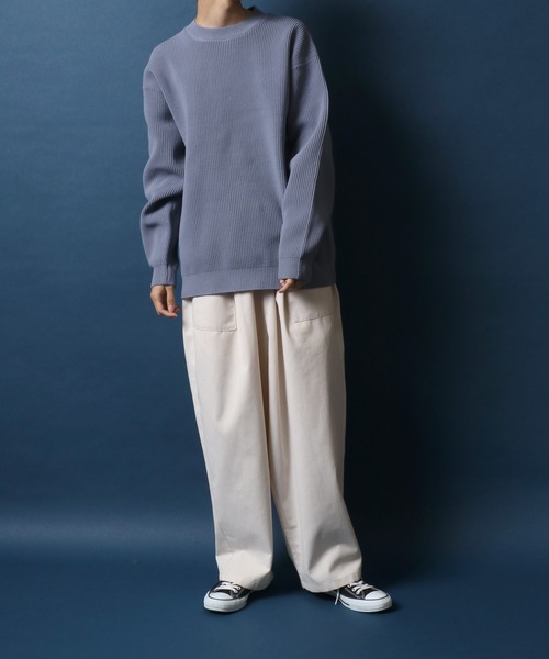 ANPAS(アンパス)の「High Function Oversized Eco Knit Pullover/オーバーサイズ ニットプルオーバー 吸水速乾 UVカット(ニット/セーター・メンズ・アイボリー/グレイッシュブルー/イエロー/ネイビー・M/L)」の10枚目の写真