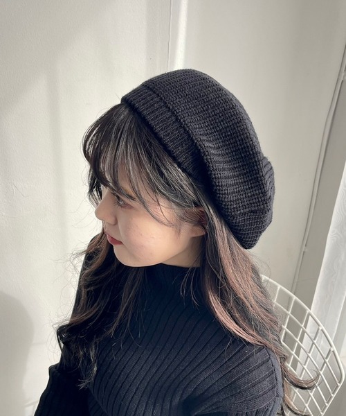 Heather（ヘザー）の「ニットベレー　184181（ハンチング/ベレー帽・レディース・グレー/ブラック・ONE SIZE）」の3枚目の写真