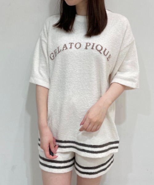 gelato pique（ジェラートピケ）の「スムーズィーロゴジャガードプルオーバー＆ショートパンツSET（ルームウェア/パジャマ・レディース・アイボリー/チャコールグレー/ピンク/ミント・FREE）」の2枚目の写真