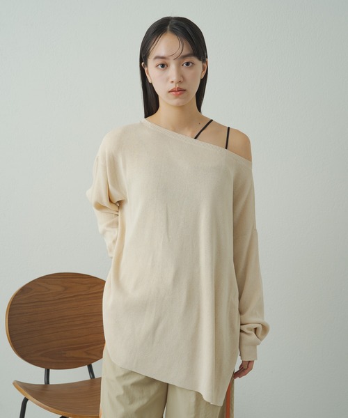 earthy(アーシー)の「【earthy_】エコリッチオフショルニット(ニット/セーター・レディース・ベージュ/アイボリー/ブラック・FREE)」の5枚目の写真