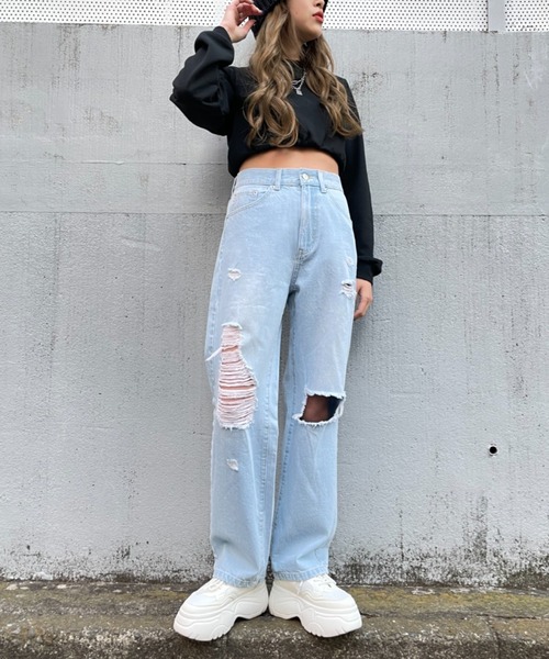 WEGO（ウィゴー）の「WEGO/ヘビークラッシュローライズパンツ（デニムパンツ・レディース・インディゴブルー/ホワイト/ライトインディゴブルー/ブラック/ブラック系その他/コバルトブルー・SMALL/MEDIUM）」の8枚目の写真