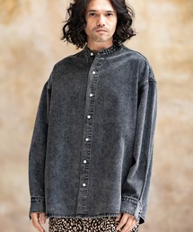 ms5231-Chemical Wash Band Collar Denim Shirts シャツ