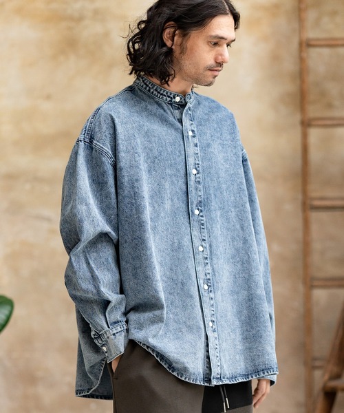 CAMBIO(カンビオ)の「ms5231-Chemical Wash Band Collar Denim Shirts シャツ(シャツ/ブラウス・メンズ・インディゴブルー/ブラック・M/S/L)」の5枚目の写真