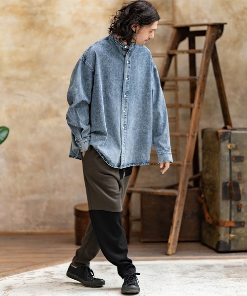 CAMBIO(カンビオ)の「ms5231-Chemical Wash Band Collar Denim Shirts シャツ(シャツ/ブラウス・メンズ・インディゴブルー/ブラック・M/S/L)」の7枚目の写真