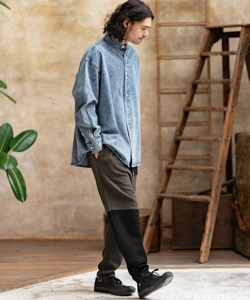 CAMBIO(カンビオ)の「ms5231-Chemical Wash Band Collar Denim Shirts シャツ(シャツ/ブラウス・メンズ・インディゴブルー/ブラック・M/S/L)」の8枚目の写真