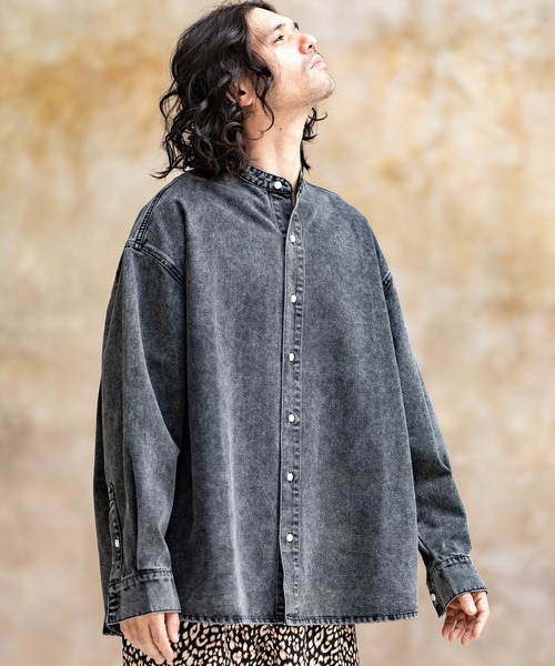 CAMBIO(カンビオ)の「ms5231-Chemical Wash Band Collar Denim Shirts シャツ(シャツ/ブラウス・メンズ・インディゴブルー/ブラック・M/S/L)」の9枚目の写真