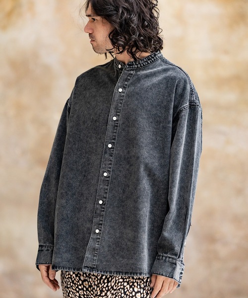 CAMBIO(カンビオ)の「ms5231-Chemical Wash Band Collar Denim Shirts シャツ(シャツ/ブラウス・メンズ・インディゴブルー/ブラック・M/S/L)」の10枚目の写真