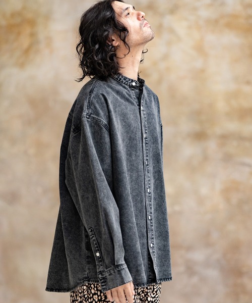 CAMBIO(カンビオ)の「ms5231-Chemical Wash Band Collar Denim Shirts シャツ(シャツ/ブラウス・メンズ・インディゴブルー/ブラック・M/S/L)」の11枚目の写真