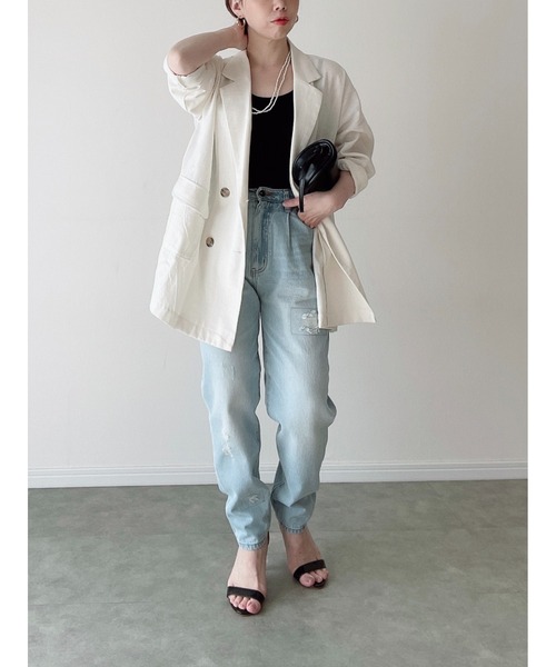 Yucca(ユッカ)の「ダメージ加工デニムキャロットパンツ(MEKKE 低身長向け)(デニムパンツ・レディース・ブルー/ブラック・X-SMALL/SMALL/MEDIUM)」の10枚目の写真