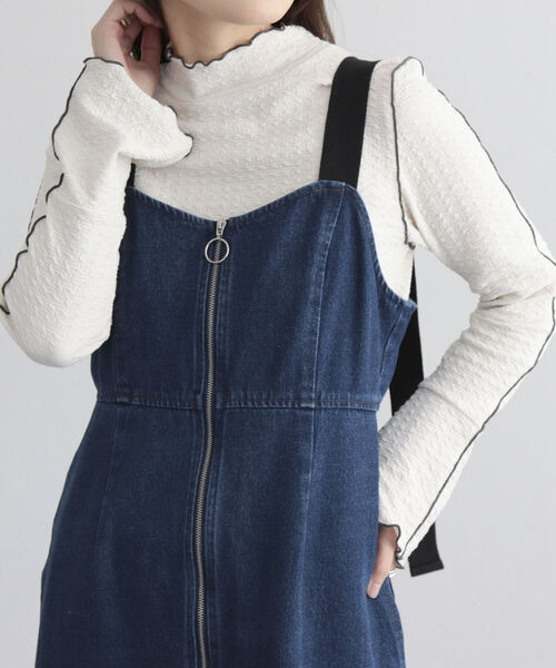 fredy emue（フレディエミュ）の「デニムフロントジップ ジャンスカ（ジャンパースカート・レディース・ブラック/ブルー・38）」の10枚目の写真