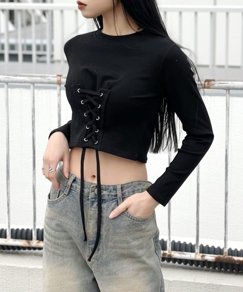Lace up cropped tops / レースアップクロップドトップス（T